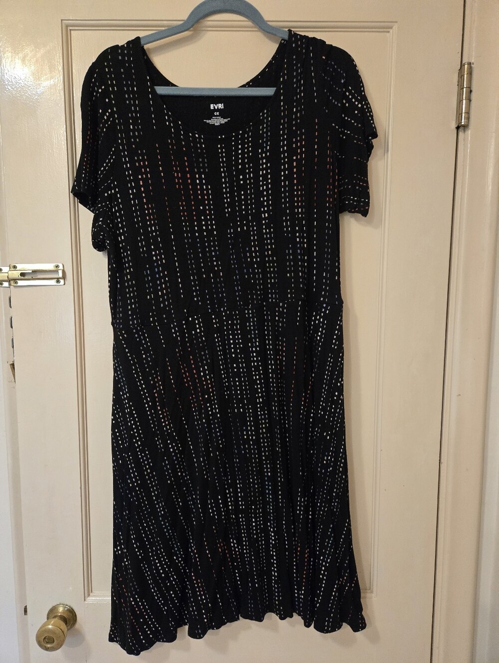 EVRI Black Short Sleeve Dot-Stripe A-Line Dress